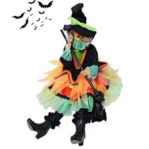 24" Halloween Blond Witch with Orange and Green Dress, Party Decor Wreath Center